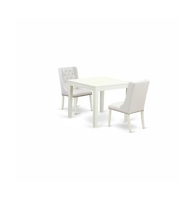 East West Furniture 3-Pc Kitchen Dining Room Set Includes 1 Modern Kitchen Table and 2 Light Grey Linen Fabric Mid Century Dining Chairs with Button T