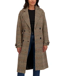 Sebby Collection Women's Long Belted Oversized Double Breasted Faux Wool Coat