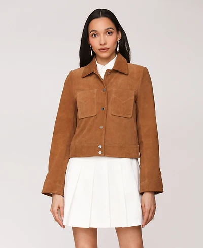Avec Les Filles Women's Leather Western Snap Front Fitted Jacket
