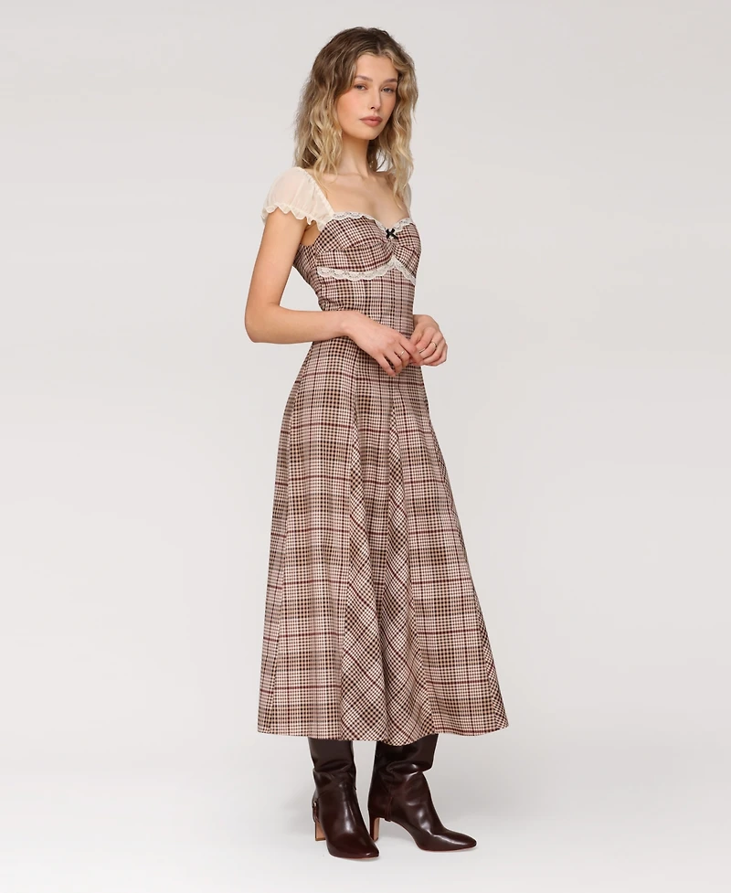Avec Les Filles Women's Puff Sleeve Godet Midi Dress
