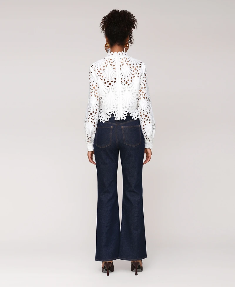 Avec Les Filles Women's High Neck Eyelet Top