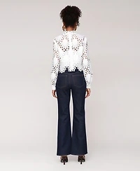 Avec Les Filles Women's High Neck Eyelet Top