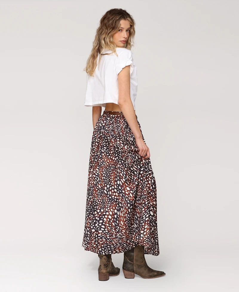 Avec Les Filles Women's High Slit Western Belt Maxi Skirt