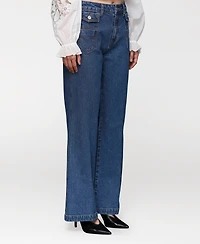 Avec Les Filles Women's Flare Leg Patch Pocket Denim Jeans