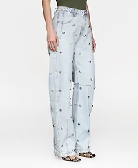 Avec Les Filles Women's All Over Stud Straight Leg Denim Jeans