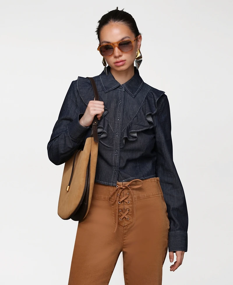 Avec Les Filles Women's Ruffle Yoke Blouse