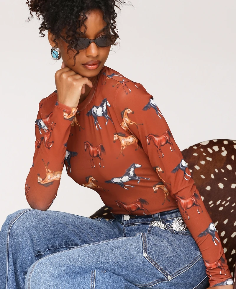 Avec Les Filles Women's Crew Neck Long Sleeve Top