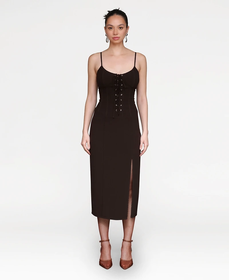Avec Les Filles Women's Lace Up Corset Midi Dress