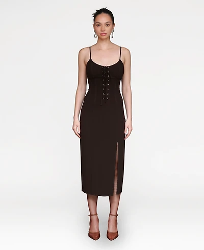 Avec Les Filles Women's Lace Up Corset Midi Dress