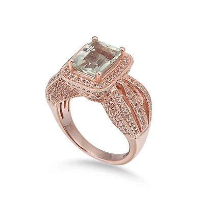 Suzy Levian New York Sterling Silver Emerald Cut Center Topaz Cocktail Ring