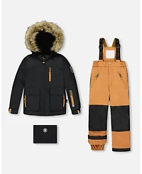 Deux par Boy Two-Piece Play Snowsuit with Contrast Jacket Brown Sugar