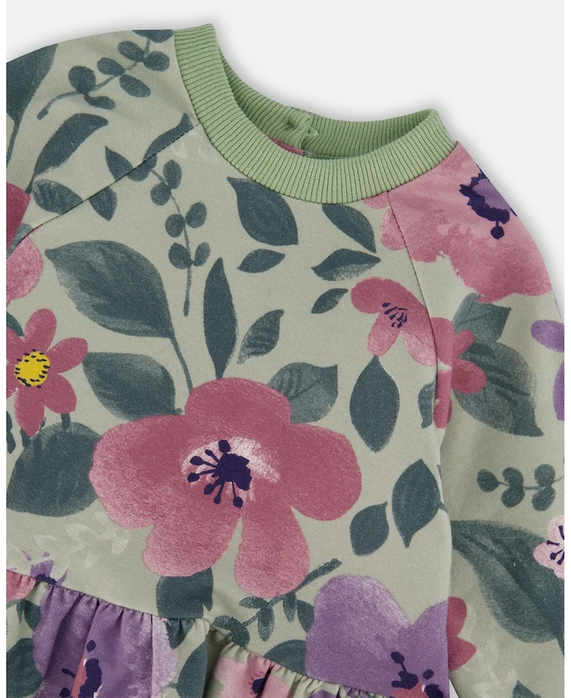 Deux par Girl Stretch Fleece Sweatshirt Sage Floral