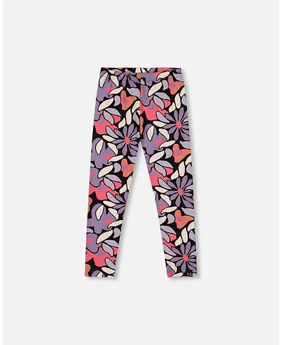 Deux par Girl Stretch Jersey Leggings Black Retro Flower Print - Child
