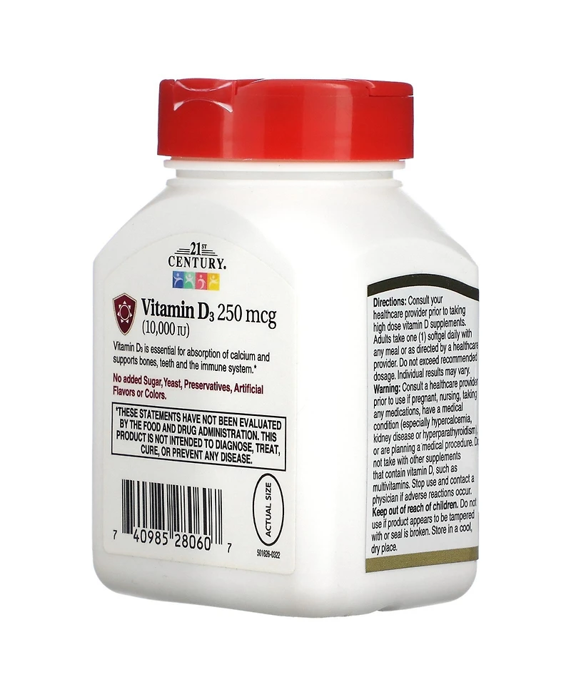21st Century Vitamin D3 250 mcg (10 000 Iu)