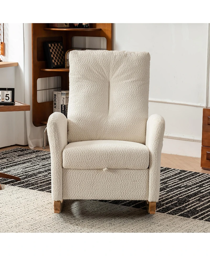 Casainc Rocking Chair with Footrest High Back Rubber Wood Legs