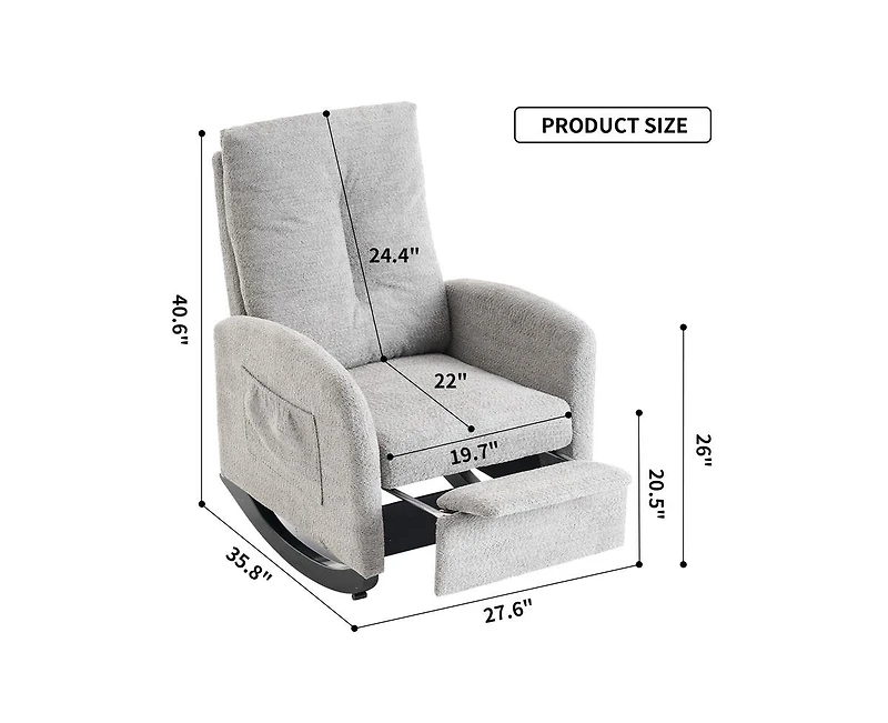 Casainc Rocking Chair with Footrest High Back Rubber Wood Rocking Legs