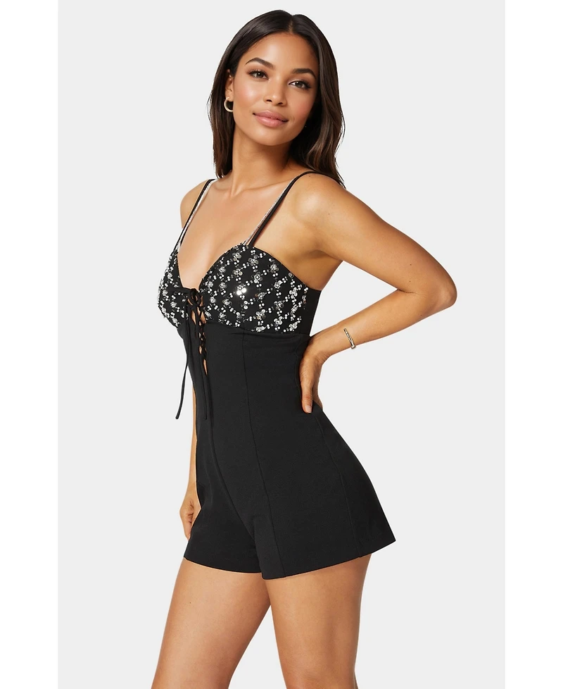 Bebe Women's Embellished Detail Knit Romper