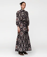 Avec Les Filles Women's Cotton Belted Puffed-Shoulder Dress