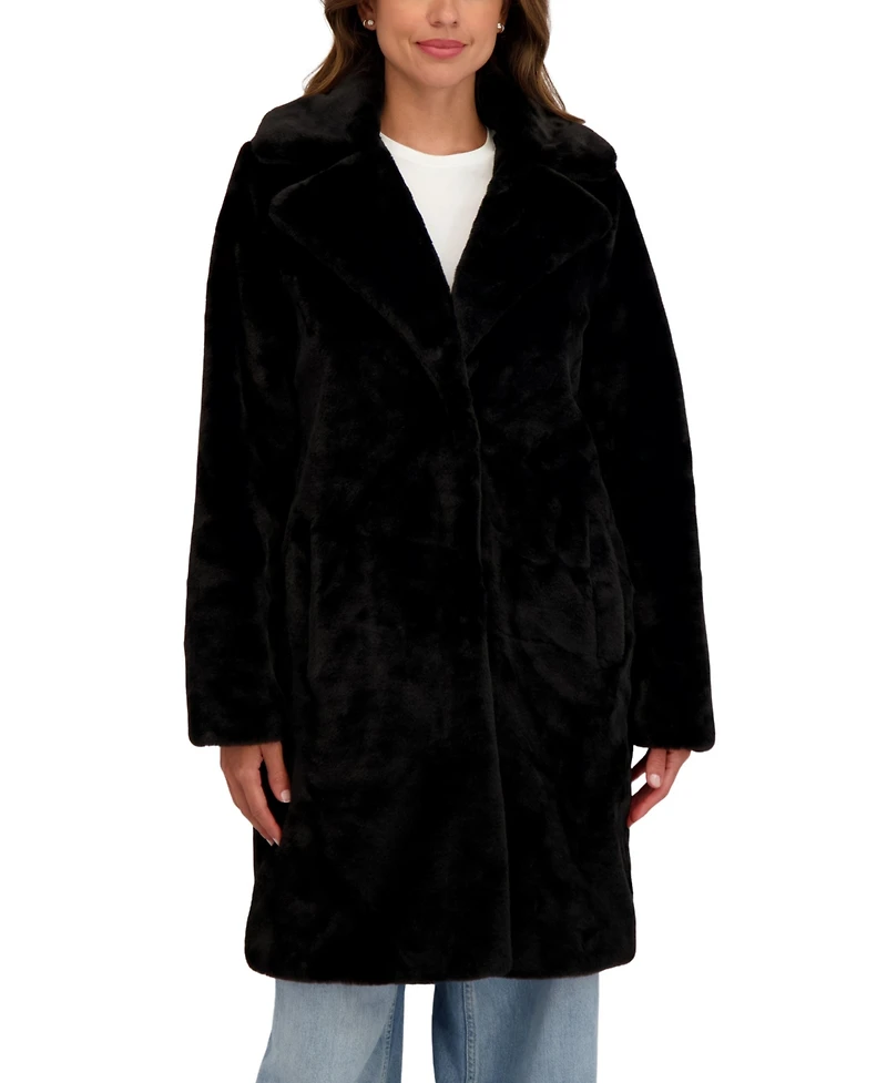 Sebby Collection Women's Faux Fur Notch Collar 3/4 Coat