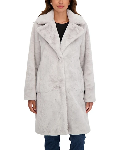 Sebby Collection Women's Faux Fur Notch Collar 3/4 Coat