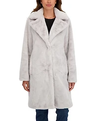 Sebby Collection Women's Faux Fur Notch Collar 3/4 Coat