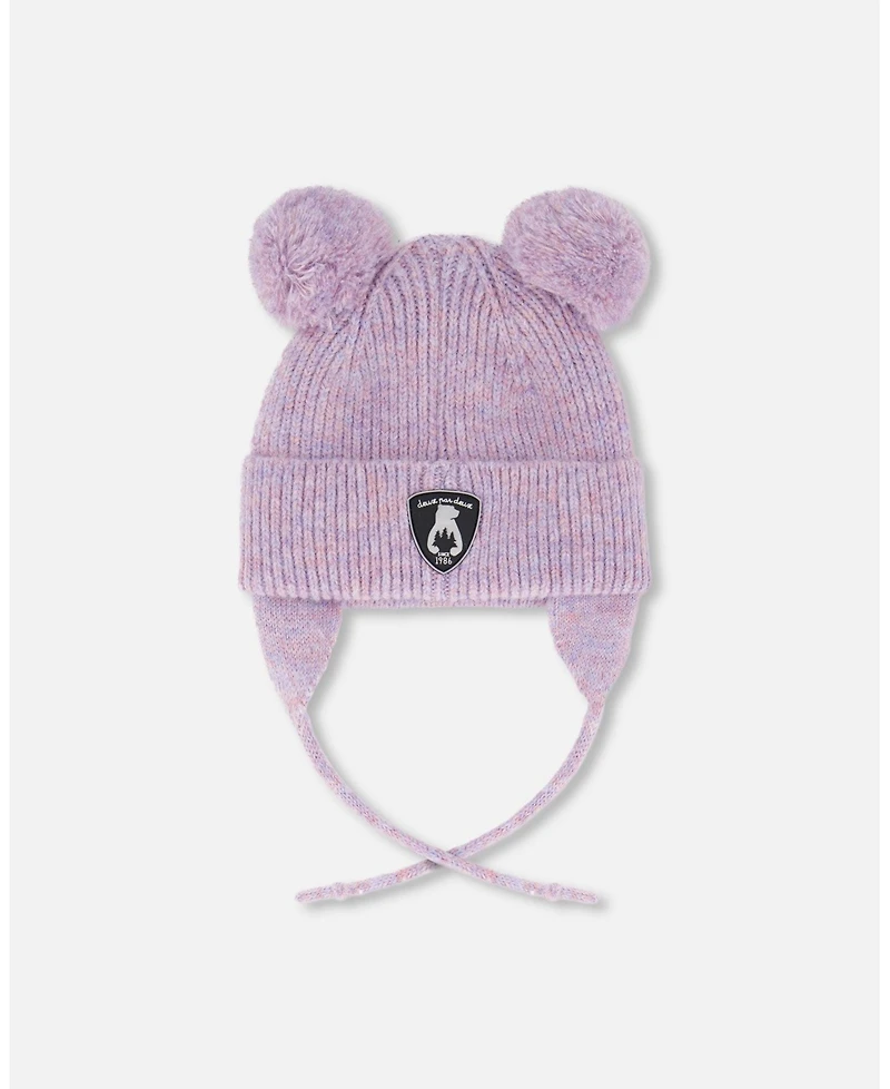 Deux par Baby Girl Lined Knit Hat with Pompoms Purple Gray - Baby|Toddler