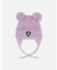 Deux par Baby Girl Lined Knit Hat with Pompoms Purple Gray - Baby|Toddler