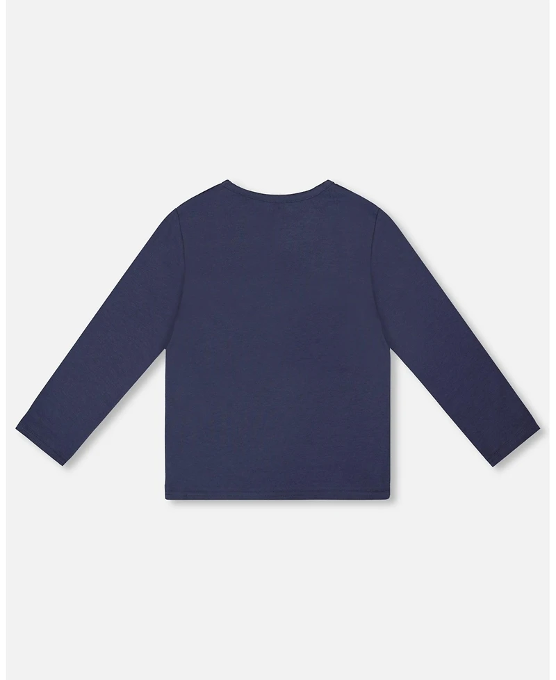 Deux par Girl Cotton T-Shirt Navy Blue with Apple Treats - Toddler|Child