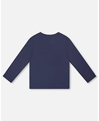 Deux par Girl Cotton T-Shirt Navy Blue with Apple Treats - Toddler|Child