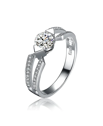 Stella Valentino Sterling Silver White Gold Plated with Lab-Grown Clear Moissanite Band Ring