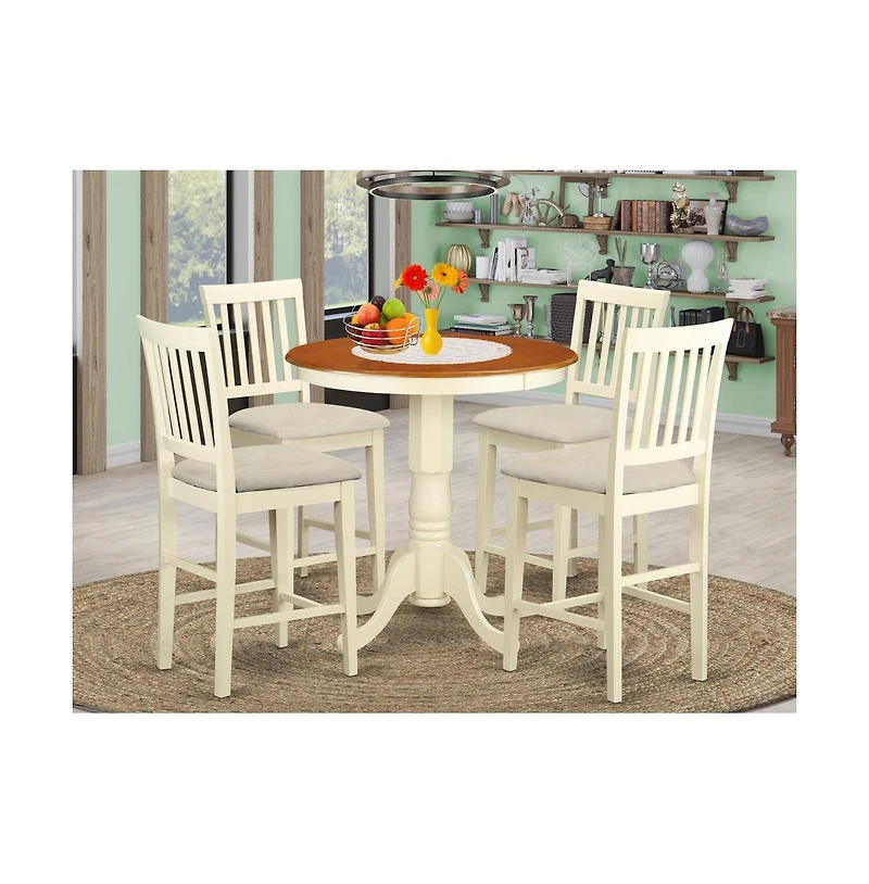 East West Furniture 5 Pc pub Table set - Kitchen dinette Table and 4 bar stools with backs