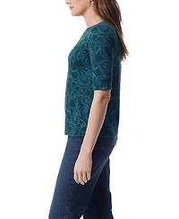 Gloria Vanderbilt Women's Alanis Printed Cuffed-Sleeve T-Shirt