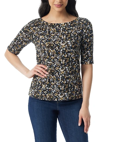 Gloria Vanderbilt Women's Alanis Printed Cuffed-Sleeve T-Shirt