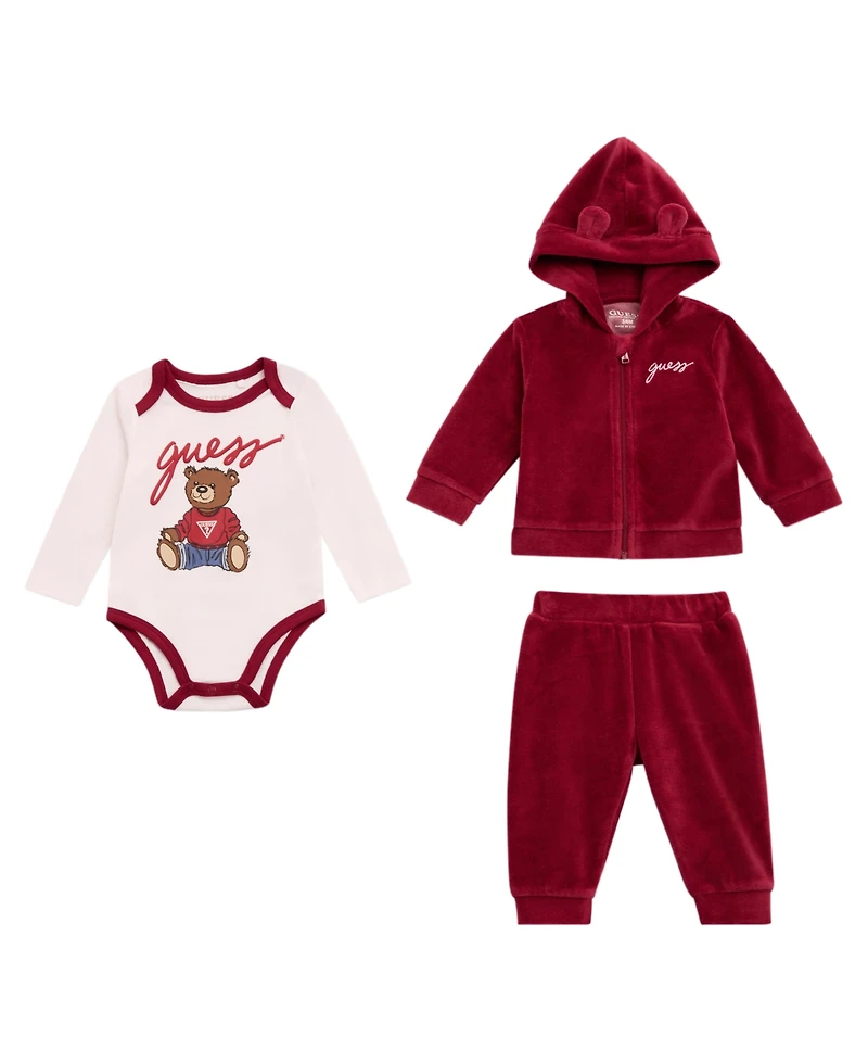 Guess Baby Girls 3-Piece Hooded Sweatshirt, Long Sleeve Bodysuit and Matching Pant Set