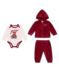 Guess Baby Girls 3-Piece Hooded Sweatshirt, Long Sleeve Bodysuit and Matching Pant Set