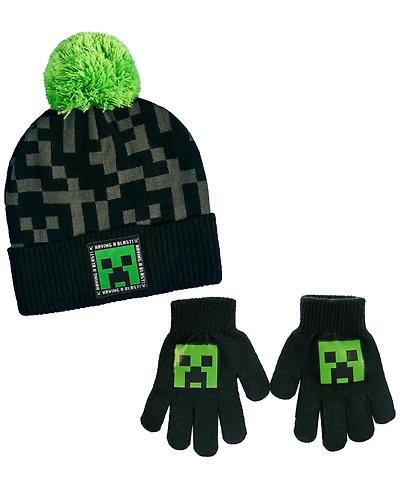 Minecraft Big Boys 2-Piece Pom Pom Hat and Gloves Set