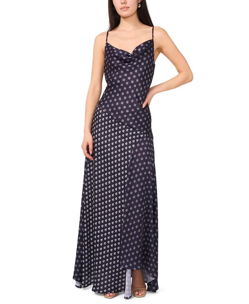 1.state Women's Cowl Neck Asymmetric Hem Combo Slip Dress