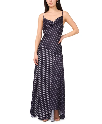 1.state Women's Cowl Neck Asymmetric Hem Combo Slip Dress