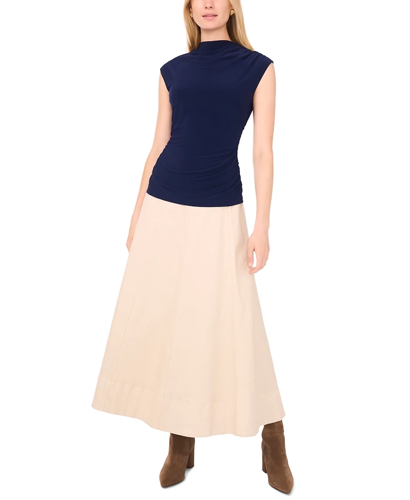 1.state Women's Draped Sleeve Mock Neck Knit Top