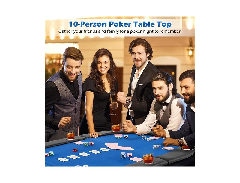 Portable 84 x 42 Inch 10-Player Foldable Padded Poker Table Top