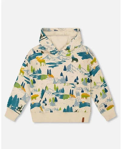 Deux par Boy Printed Hooded Fleece Sweatshirt Beige - Toddler|Child