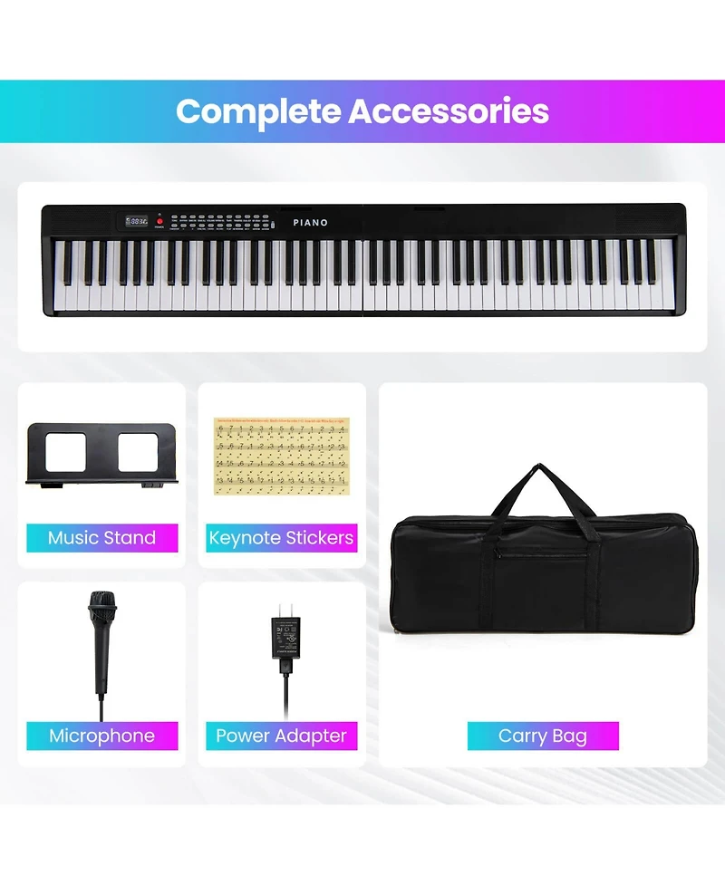 88 Key Folding Piano Keyboard with Wireless Midi Dual Speakers 1000 Timbres