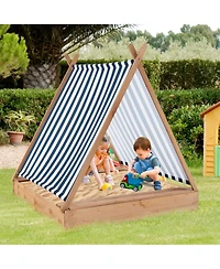 49 x 48 Inch Kids Wooden Sandbox with Cover and 2 Bench Seats