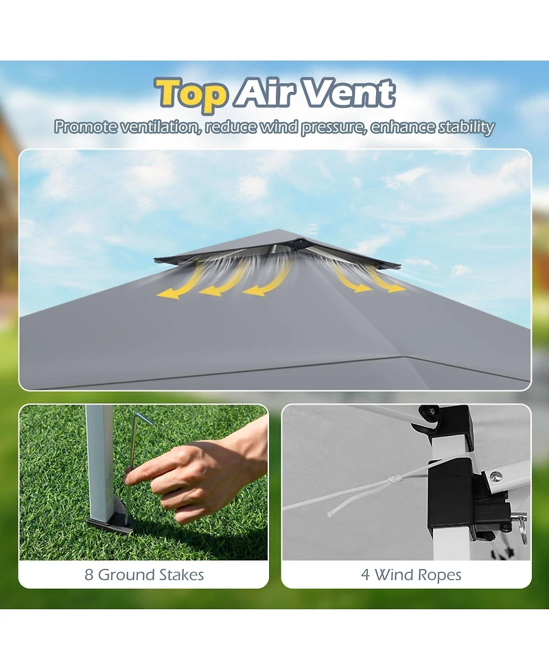 13 X 13 Ft Pop up Gazebo with Portable Carrying Bag 8 Stakes and 4 Wind Ropes