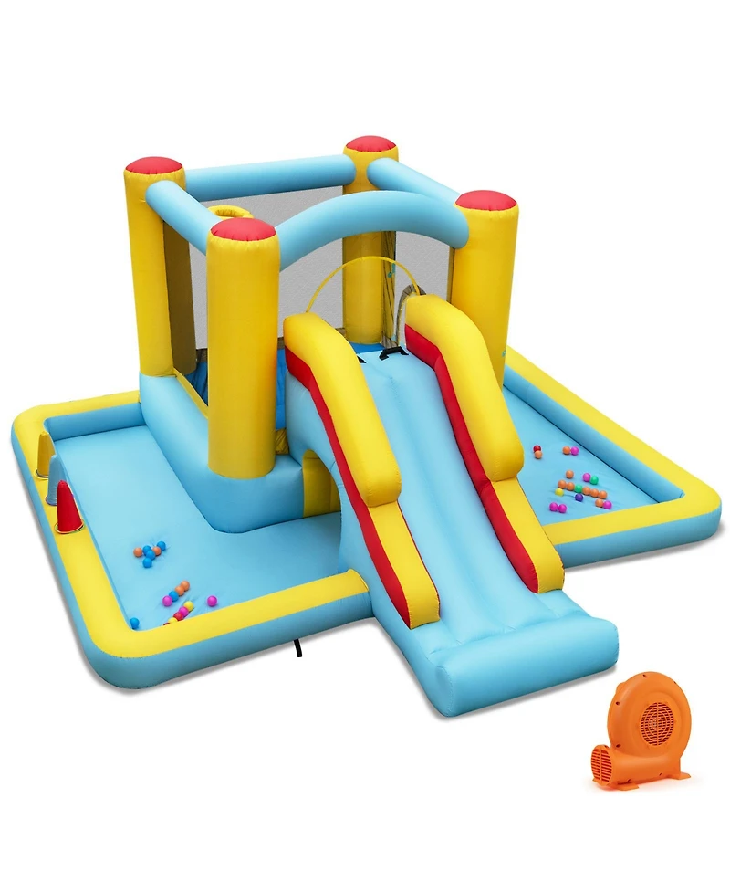 Inflatable Bounce House 7-in-1 Bouncy Castle with Slide and Tunnel, 550W Blower