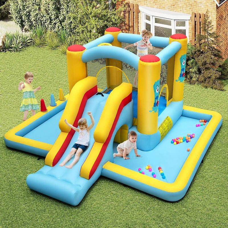 Inflatable Bounce House 7-in-1 Bouncy Castle with Slide and Tunnel, 550W Blower
