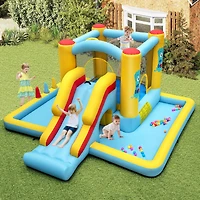 Inflatable Bounce House 7-in-1 Bouncy Castle with Slide and Tunnel, 550W Blower