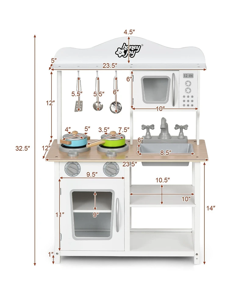 Akiudex Wooden Pretend Play Kitchen Set for Kids with Accessories and Sink