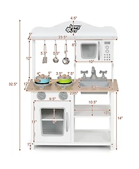 Akiudex Wooden Pretend Play Kitchen Set for Kids with Accessories and Sink