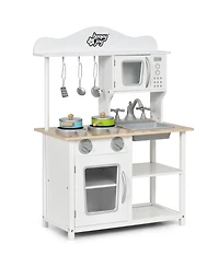 Akiudex Wooden Pretend Play Kitchen Set for Kids with Accessories and Sink